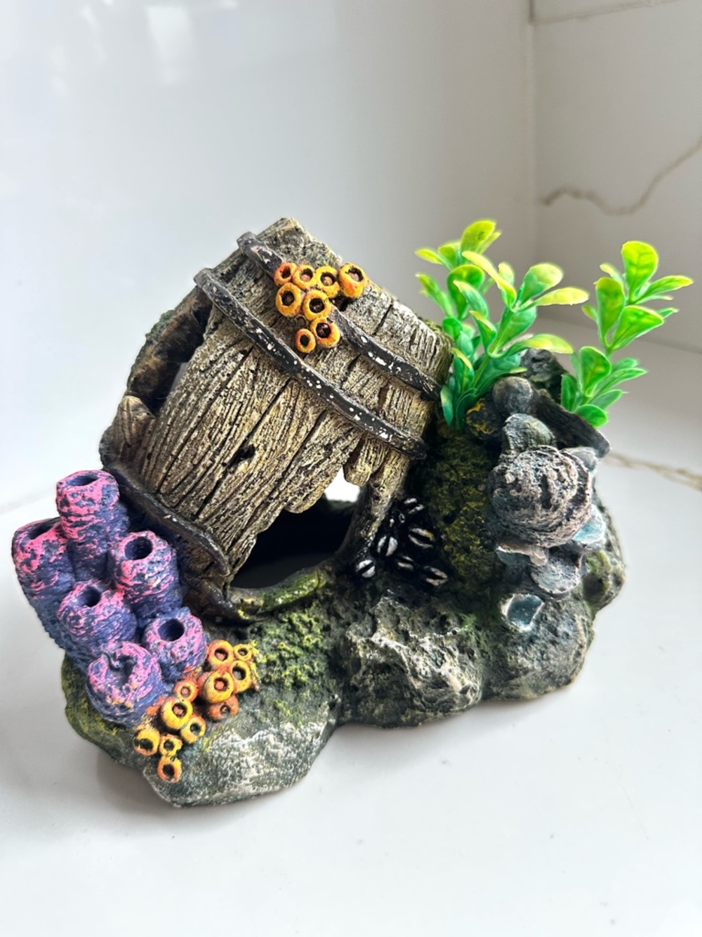 Aquarium Sunken Barrel Cave Decoration Resin Fish Tank Reef Ornament